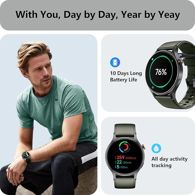 aeac Smart Watch for Women, AMOLED Ultra-Clear Screen Activity Trackers with Heart Rate/Sleep/SpO2 Monitor, Smartwatch for iPhone/Samsung/Android, 110+ Sport Modes (Army Green, S/M/L, Army Green)