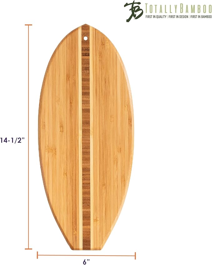 Totally Bamboo Lil' Surfer Surfboard Shaped Bamboo Serving and Cutting Board, 14-1/2" x 6