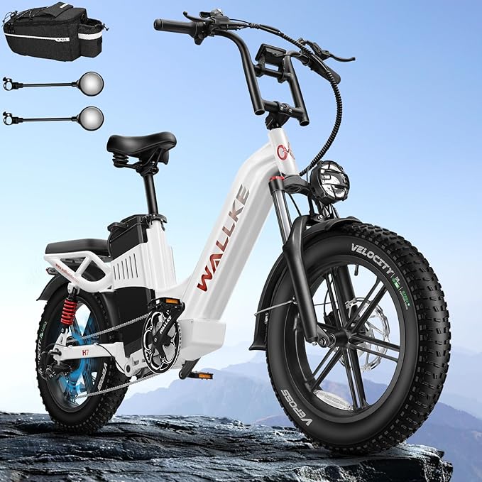 W Wallke H7 AWD Dual Motor Electric Bike for Adult, 48V 60Ah/40Ah Removable Battery, Long Range 32-34MPH Fast Ebike, 20" Fat Tire Mountain Offroad All Terrain Full Suspension E-Bicycle, UL2849 List