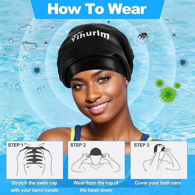Extra Large Swim Cap,Swimming Caps for Women Men,Swim caps for Women,Waterproof Silicone Swim Cap,Keep Hair Dry,Swim Cap for Braids and Dreadlocks Women,Swim Cap for Long Thick Curly Hair