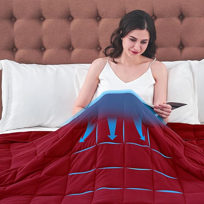 yescool Weighted Blanket for Adults (20 lbs, 88” x 104”, Red) Cooling Heavy Blanket for Sleeping Perfect for 190-210 lbs, Queen Size Breathable Blanket with Premium Glass Bead, Machine Washable