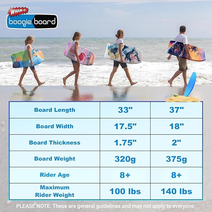 Wham-O Boogie Boards, 37" Body Board for Beach, Lightweight Bodyboard with Wrist Leash for Beginners and Training All Wave Conditions(1 Pack)