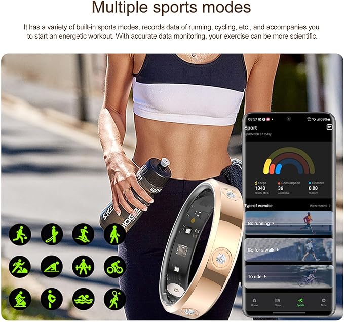 Smart Ring for Women Men Diamond Fitness Tracker Sleep Heart Rate Monitor Smart Rings for Android iOS Phone Pedometer Calorie Step Counter Stylish Ladies Rings for Women Elegant