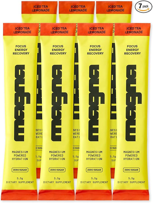 MAGNA Electrolyte Powder Drink Mix for Hydration, Energy & Focus Support with Magnesium L Threonate, Malate & Glycinate, Sodium, Potassium, Vitamin D, B6 & B12, Tea Lemonade Flavor, 7 Servings
