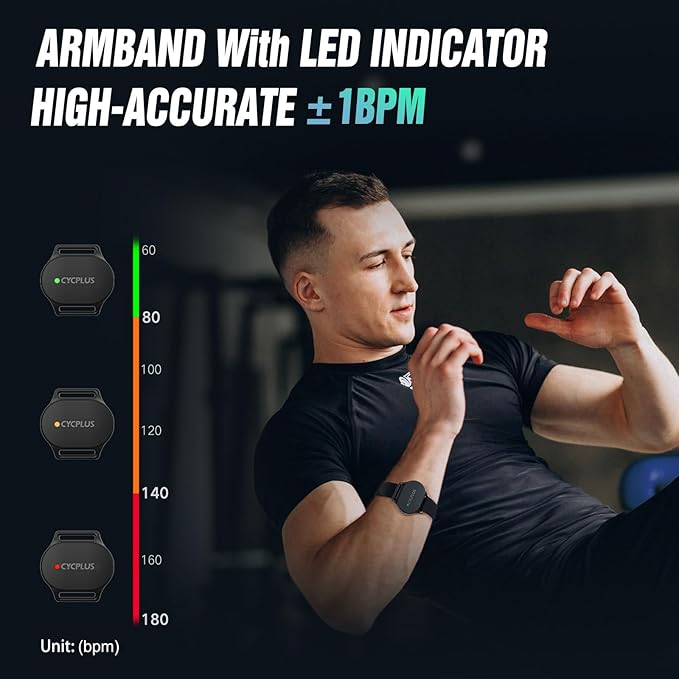 CYCPLUS Heart Rate Monitor Armband,Bluetooth 5.1 ANT+ HR Monitor with HR Zone LED Indicator, IP67 Waterproof, Use for Running Cycling Gym and Other Sports (2025 Upgraded Model)