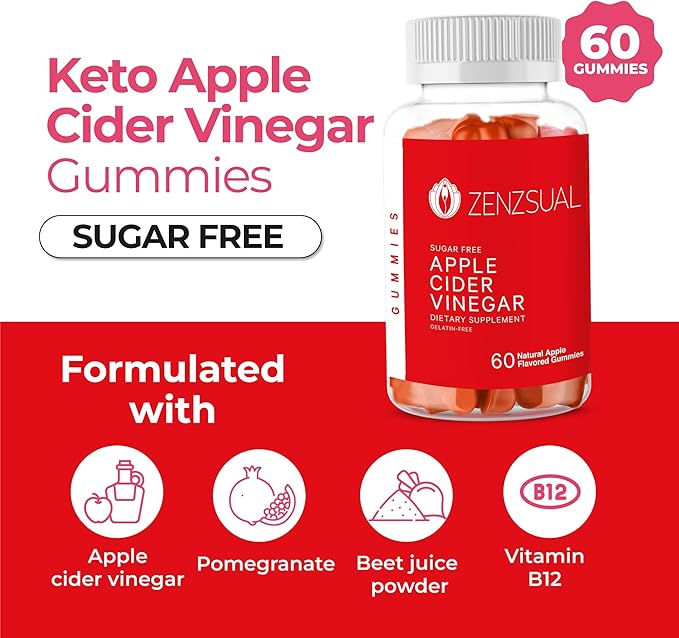 Zenzsual Apple Cider Vinegar Gummies – Digestive, Metabolism and Immune Health Support, Boost Energy – ACV Gummies with VIT B12, Beetroot & Pomegranate - Gelatin and Gluten Free (60 Gummies)