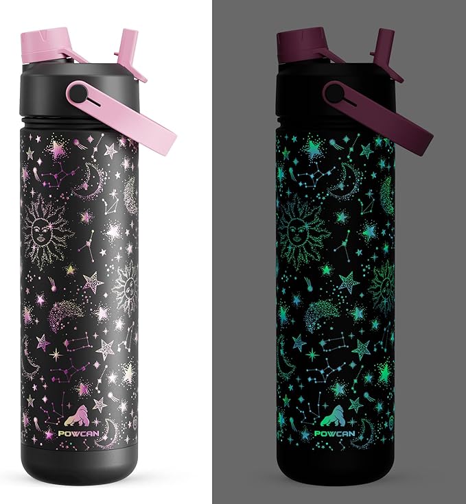26 oz Insulated Water Bottle with 2-in-1 Straw and Spout Lid, Glow-in-the-Dark, 24H Cold, Leakproof, Fits in Car Cup Holder, Stainless Steel for Sports, Travel, and School (Twinkling Galaxy)