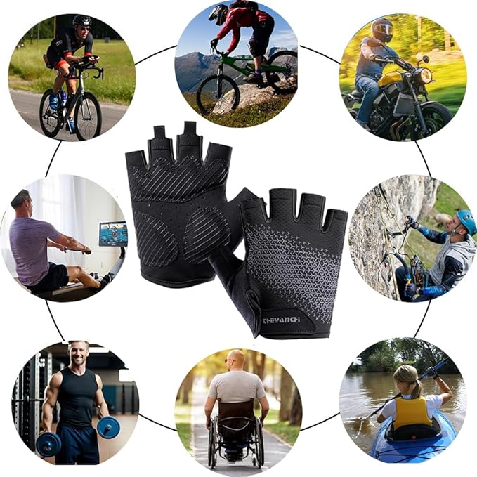 weiatas Cycling Gloves for Men Women Padded, Half Finger Road Mountain Bike Gloves, Shock-Absorbing Anti-Slip Breathable Sports Gloves for Bicycle Riding Motorcycle Rowing Gym