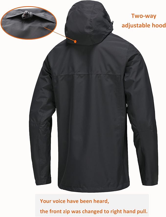 Mens Lightweight Hooded Waterproof Rain Jacket Breathable Raincoat Shell for Outdoor Mountain Hiking