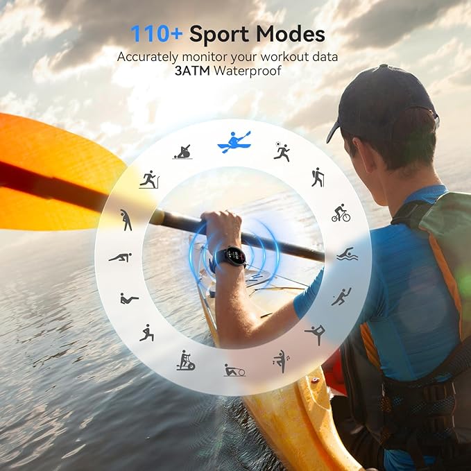 aeac Smart Watch for Men Women, AMOLED Ultra-Clear Screen Fitness Trackers with Heart Rate/Sleep/SpO2 Monitor, Smartwatch for iPhone/Samsung/Android, 110+ Sport Modes Waterproof Reloj Inteligente