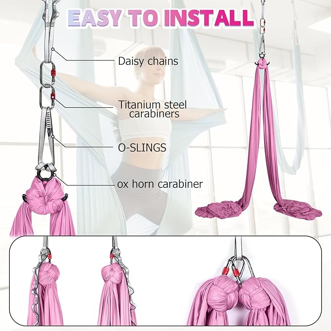 Aerial Silks Kit & Aerial Yoga Hammock - 11Yd Premium Fabric Hardware - Easy Setup for Flying Yoga, Aerial Swing & Fitness - Supports Up to 14ft Rigging