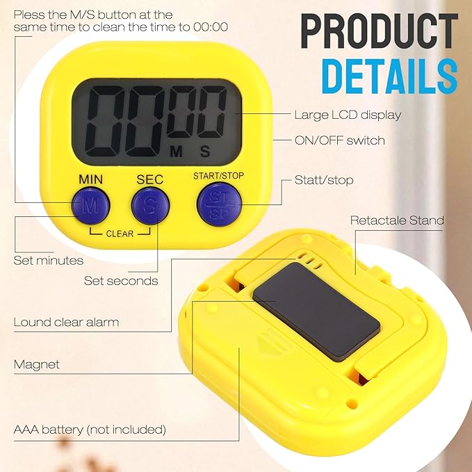 Weewooday 24 Pcs Digital Kitchen Timer Magnetic Timer Bulk On/Off Switch Minute Second Count up Countdown Loud Alarm for Exercise Cook Baking(Novel Color)