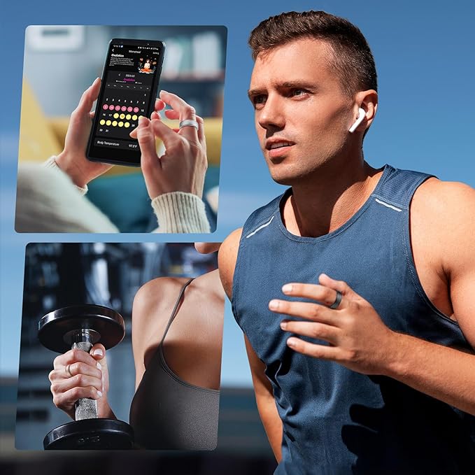 Smart Ring for Women Men, Activity Fitness Tracker with 24/7 Heart Rate Monitor, Waterproof Sleep Tracker Fitness Ring, Step Counter, Calorie Pedometer, No APP Fee,for iOS Android (Silver,#8)