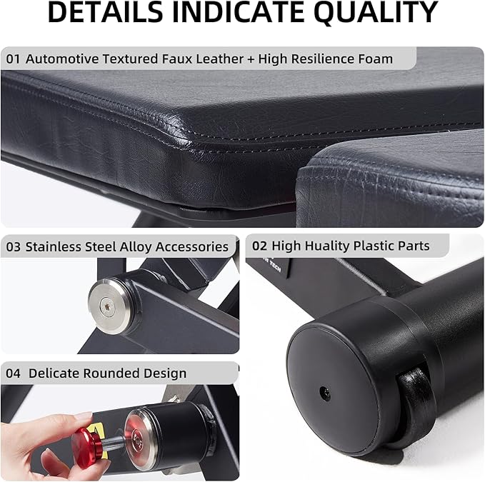 DHT Adjustable Weight Bench for Full Body Workout, Heavy Duty Foldable Bench Press for Home Gym Strength Training, Incline Decline Flat Utility Workout Bench with Fast Adjustment