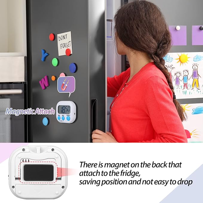 Weewooday 24 Pieces Digital Kitchen Timer Magnetic Timers for Classroom ON/Off Switch Minute Second Count up Countdown Big LCD Display Loud Alarm for Exercise Cook Baking Teacher Kid (Assorted Color)