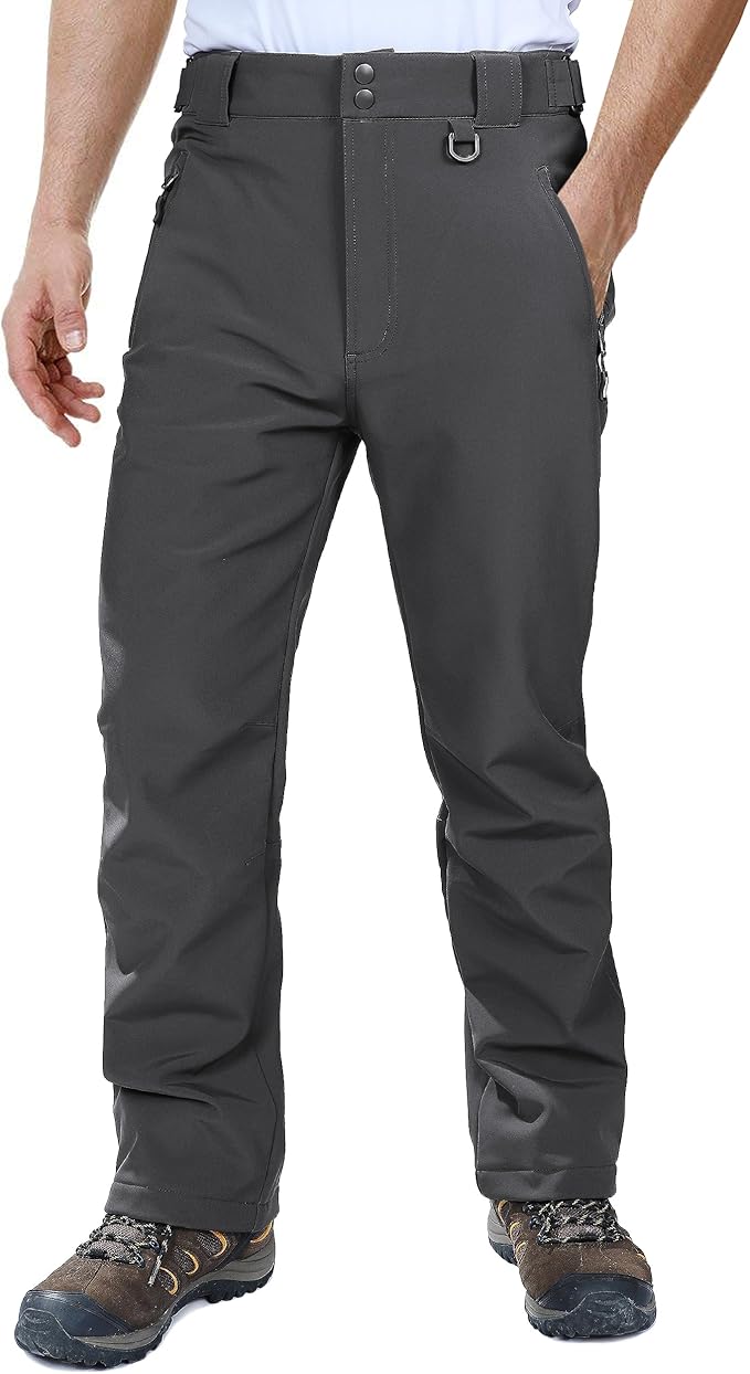 Outdoor Ventures Men's Lite Waterproof Windproof Fleece Lined Warm Hiking Ski Snow Pants Expandable-Waist