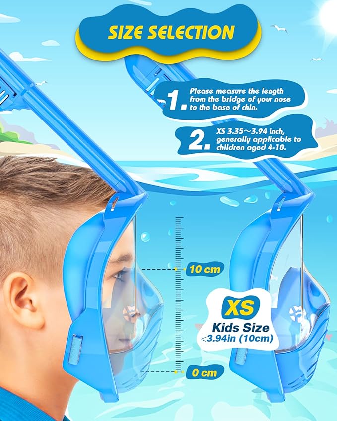QingSong Kids Snorkel Mask Full Face, Snorkeling Set with Camera Mount, Foldable 180 Degree Panoramic View Snorkeling Gear Anti-Fog Anti-Leak
