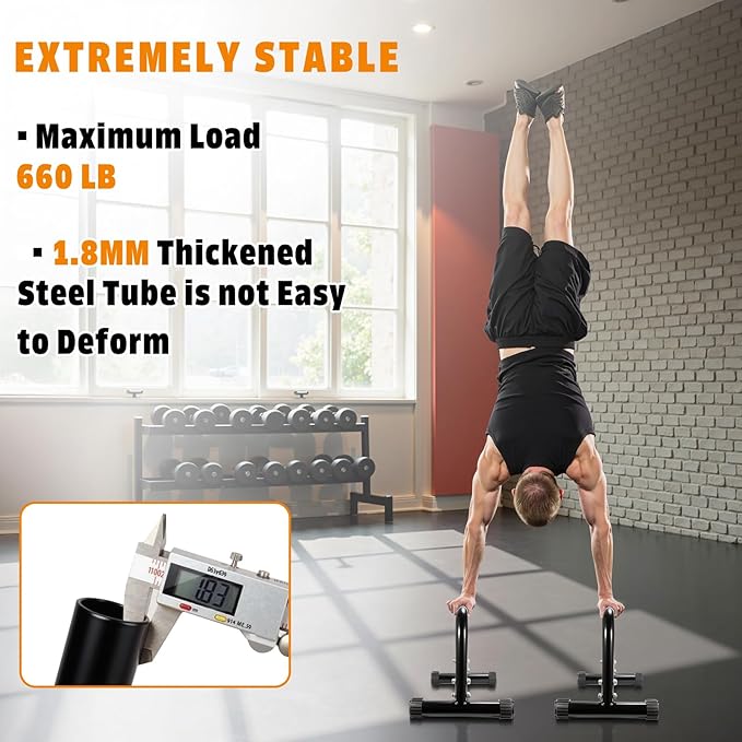 AmazeFan Parallettes Bars, 12'' High Steel Push Up Bar Strength Training For Handstands, Calisthenics Bars & Dip Bars, Calisthenic, Push Up Stands Handle for Floor Workouts Calisthenics Equipment 