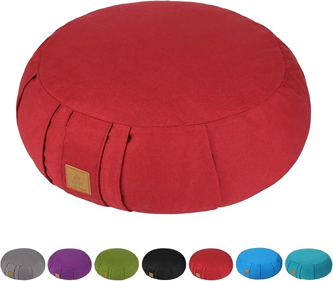 Round Zafu Meditation Cushion, D=15" H=5.5" Zabuton Meditation Pillow, Yoga Bolster/Pillow, Floor seat, Zippered Organic Cotton Cover, Natural Buckwheat, Kneeling Pillow