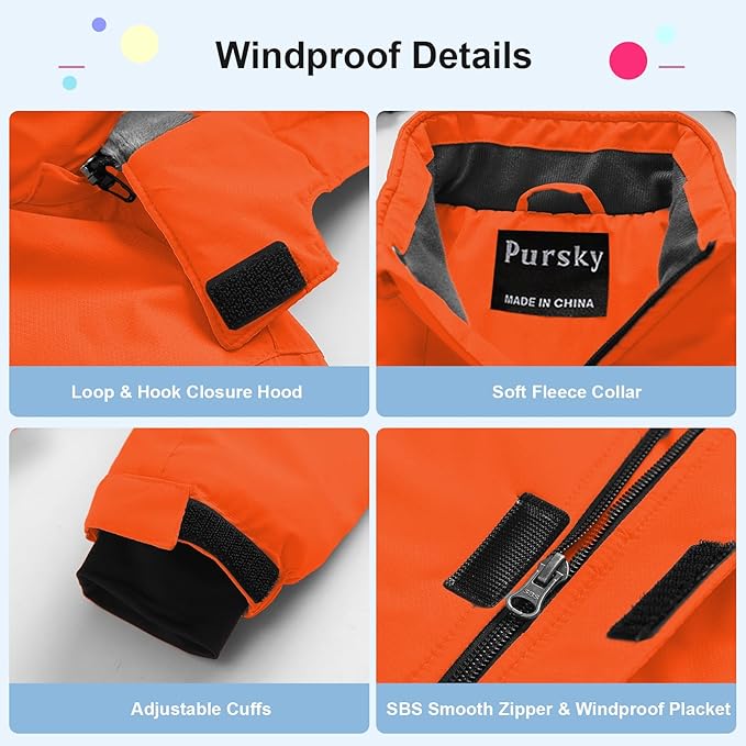 Pursky Boy's Waterproof Ski Jacket Kids Winter Snow Coats Fleece Raincoats Parka