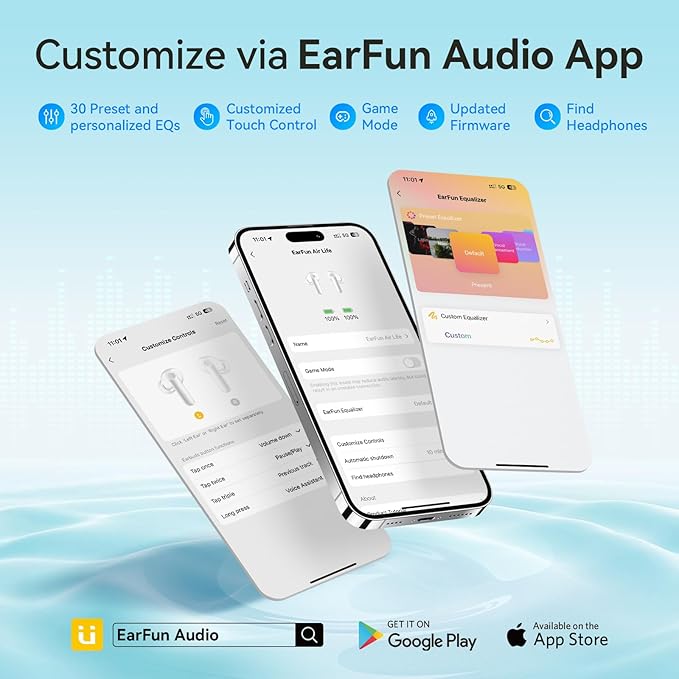 EarFun Air Life Wireless Earbuds, 12mm Driver with Deep Bass, Bluetooth 5.4 in-Ear Earbuds, 4 Mics AI ENC Call, 35H Playtime, 30 Preset EQs Via App, Comfortable Fit, Fast Charging, IPX5, White