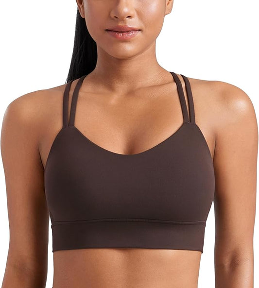 CRZ YOGA Softness Mold Womens Butterluxe Strappy Longline Sports Bra - Double Spaghetti Strap Workout Yoga Crop Top Athletic