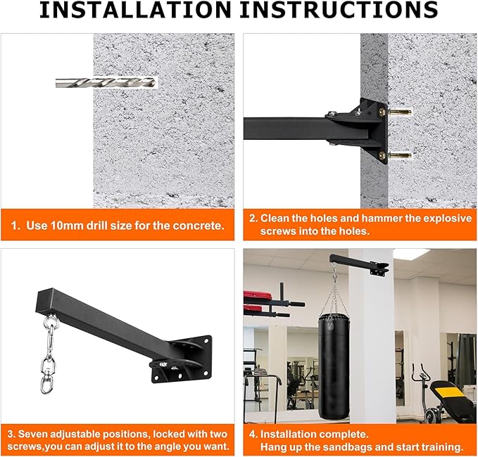 Wall Mount Heavy Bag Hanger, Punching Boxing Bag Hanger, Heavy Duty Bag Hanger Bracket, 360° Swivel Hook for Boxing, Muay Thai and MMA Training Home Gym(7 Adjustable Positions)