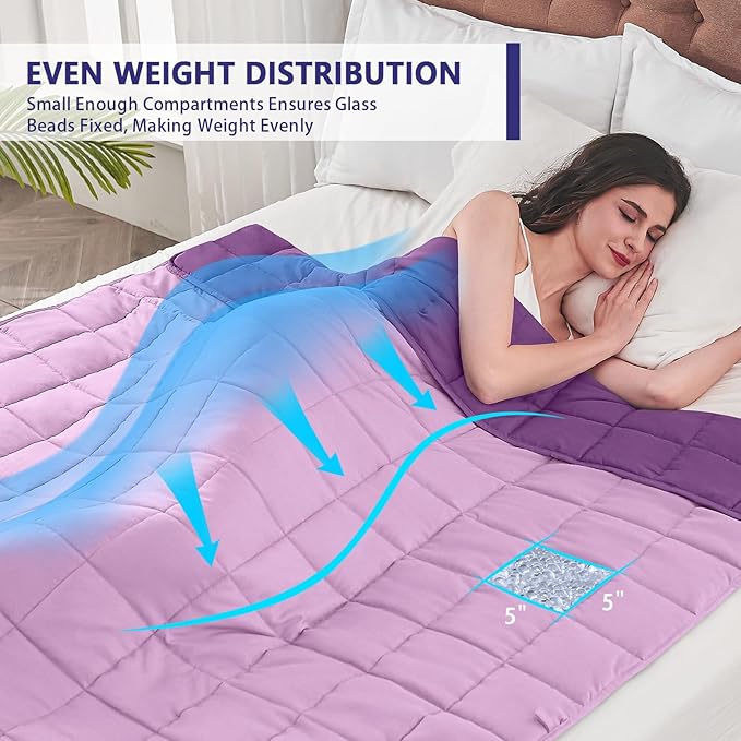 yescool Weighted Blanket for Adults (20 lbs, 60” x 80”, Purple) Cooling Heavy Blanket for Sleeping Perfect for 190-210 lbs, Queen Size Breathable Blanket with Premium Glass Bead, Machine Washable