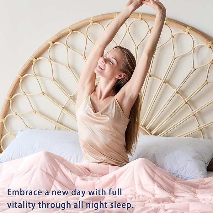 yescool Weighted Blanket for Adults (12 lbs, 60" x 80", Pink) Cooling Heavy Blanket for Sleeping Perfect for 110-130 lbs, Queen Size Breathable Blanket with Premium Glass Bead, Machine Washable