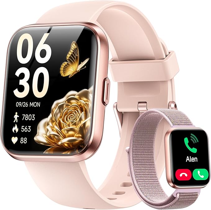 Smart Watches for Women Men Android & iPhone, Alexa Built-in, 1.8" Smart Watch(Answer/Make Calls ,2 Bands Included) 24/7 SpO2 Sleep Heart Rate Monitor,3ATM Waterproof,Fitness Tracker with 120+ Sport