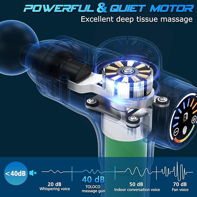 TOLOCO Massage Gun, Upgrade Deep Tissue Back Massager with 10 Replacement Heads, Percussion Massage Guns for Athletes for Pain Relief, Super Quiet Electric Massager for Treatment, Relax, Carbon