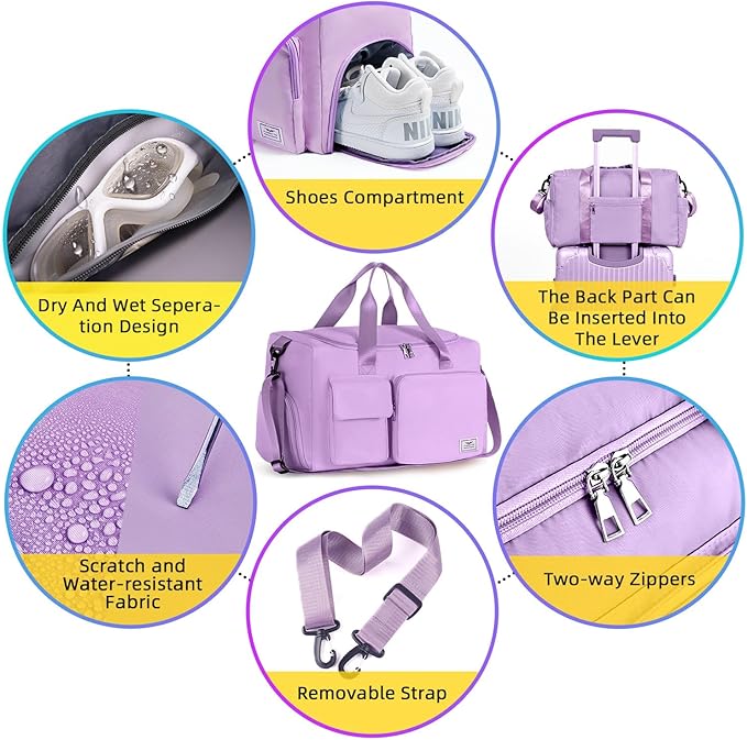 FIORETTO Women's Gym Duffle Bag with Shoes Compartment, 37L Capacity, Ideal for Travel, Gym, Sports, Duffel, Weekender