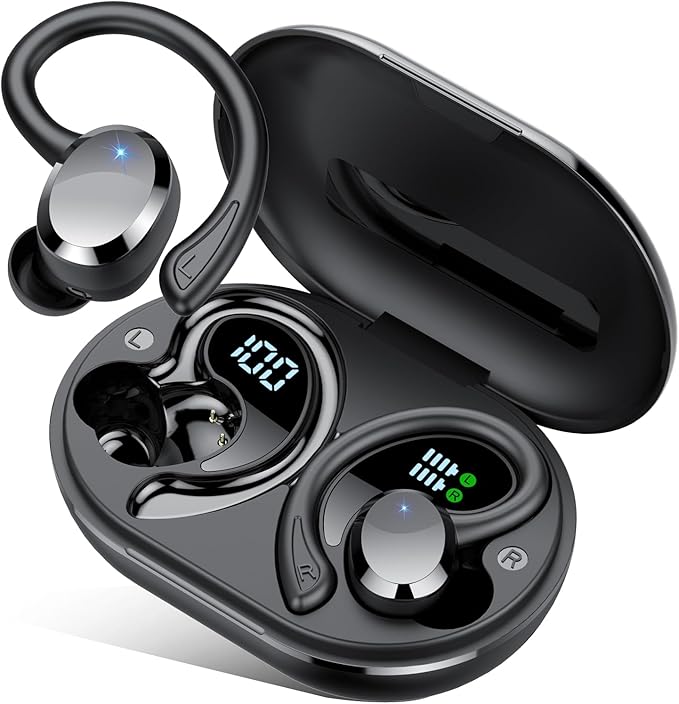 Wireless Earbuds, 2025 New Bluetooth 5.4 Headphones Sport Earphones with 68Hrs Playtime LED Display ENC Noise Cancelling Mic, IPX7 Waterproof Over Ear Ear Buds with Hook for Sports/Running