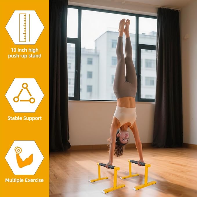 Strength Training Parallettes I-Sit Push Up Bars, Pushup Handles Calisthenics Equipment for Home Workout, Anti-slip Gymnastics Bars, Handstand & Dip Bar for Outdoor Exercise