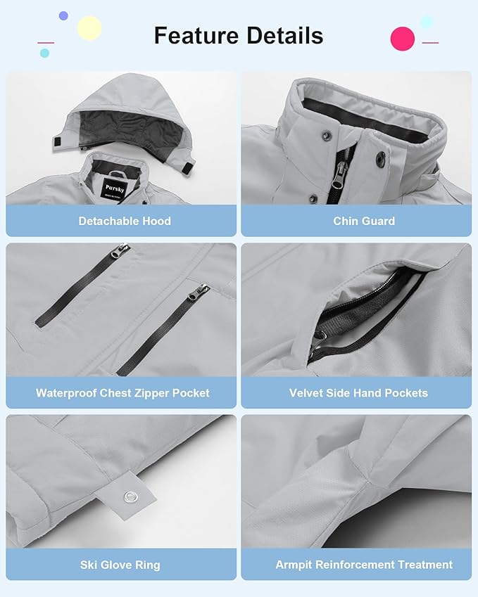 Pursky Boy's Waterproof Ski Jacket Kids Winter Snow Coats Fleece Raincoats Parka