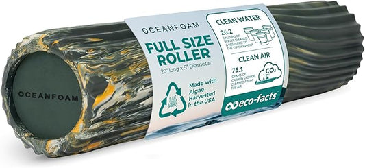 Oceanfoam Tidal Roller - Hunter, Gold & Natural Marbled - Muscle Massage Foam Roller for Back Pain & Stretching - Firm & Ergonomic Wide Wave Textured - Yoga, Athletics, Wellness - Full Size, 20" x 5"