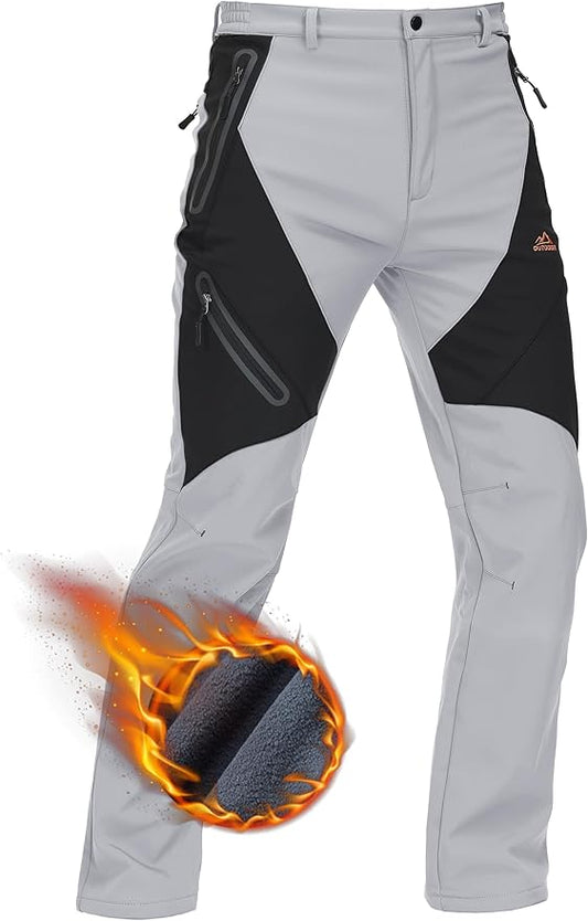 TACVASEN Men's Skiing Snow Pants Fleece Lined Waterproof Winter Insulated Hiking Pant for Outdoor Work Hunting Cargo