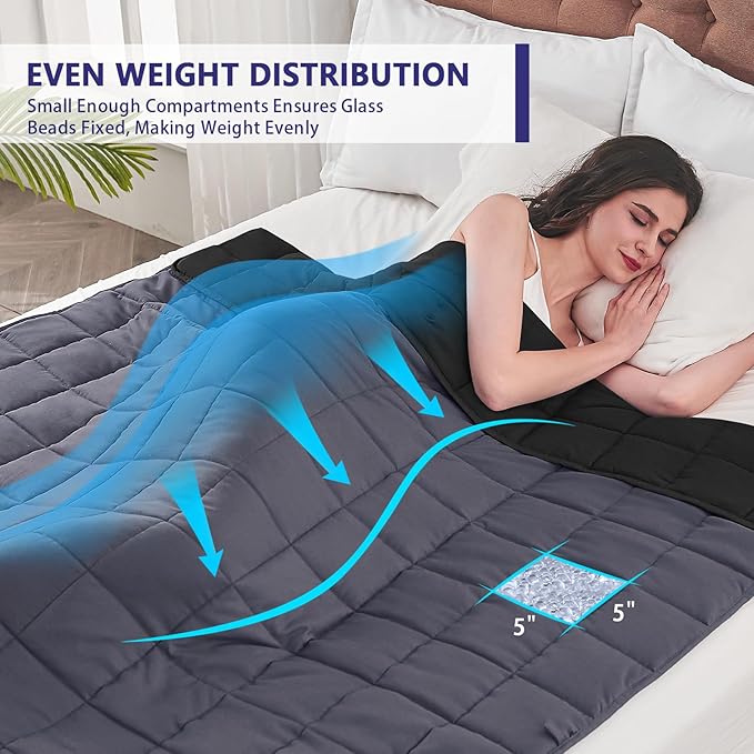 yescool Weighted Blanket for Adults (25 lbs, 60" x 80", Grey& Black) Cooling Heavy Blanket for Sleeping Perfect for 240-260 lbs, Queen Size Breathable Blanket with Premium Glass Bead, Machine Washable