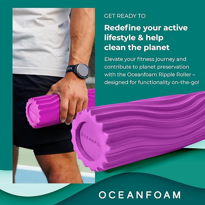 Oceanfoam Ripple Travel Foam Roller (11" x 3.35") Firm Mini Foam Roller for Physical Therapy, Deep Tissue Massage, Back Pain - High Density, Ergonomic Wave Textured - Yoga, Pilates, Exercise (Magenta)