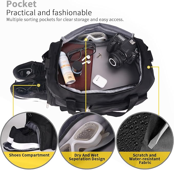 FIORETTO Women's Gym Duffle Bag with Shoes Compartment, 37L Capacity, Ideal for Travel, Gym, Sports, Duffel, Weekender