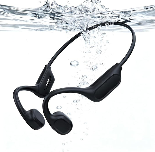 Swimming Headphones-Bone Conduction Headphones Bluetooth V6.0 Open Ear Sports Headset, IP68 Waterproof Built-in MP3 Player 32G Memory, for Running, Cycling (Black)