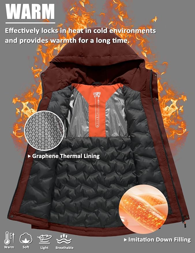 Men's Winter Jacket Waterproof Ski Snow Coat Windproof Snowboard Hooded Raincoats with Warm Graphene lining
