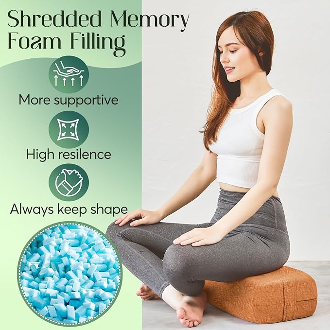 Premium Crushed Sponge Yoga Bolster Pillow for Yin Yoga, Restorative & Meditation - Rectangular Cushion