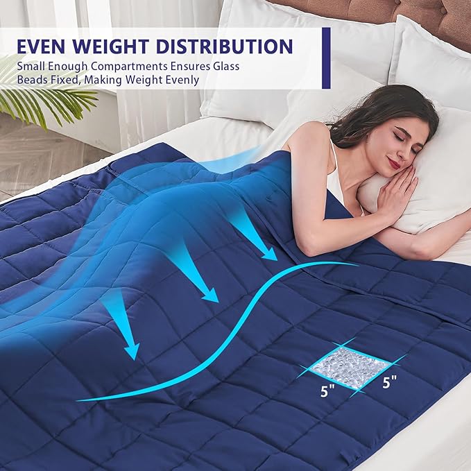 yescool Weighted Blanket for Adults (12 lbs, 48" x 72", Blue) Cooling Heavy Blanket for Sleeping Perfect for 110-130 lbs, Twin Size Breathable Blanket with Premium Glass Bead, Machine Washable