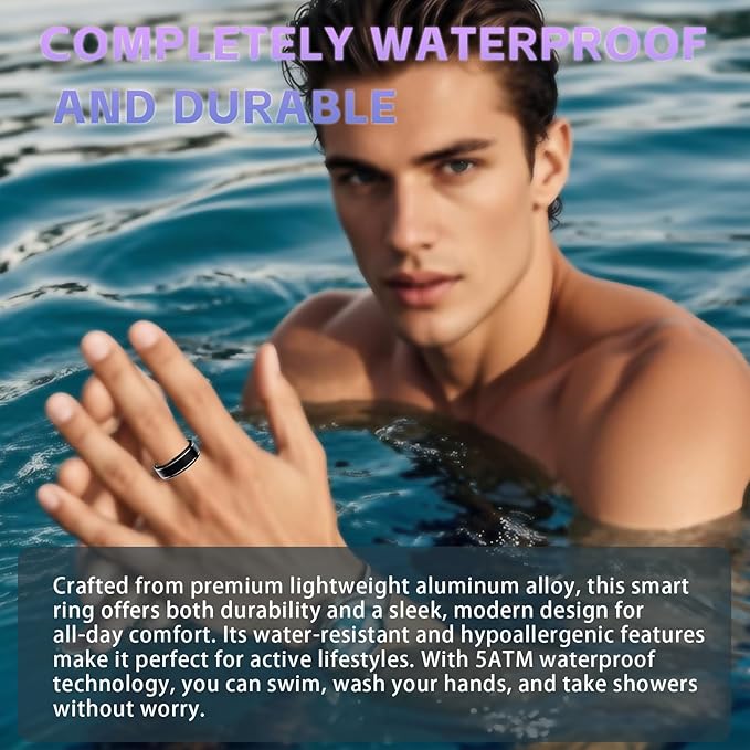 Smart Ring for Men Women – Fitness Tracker Ring with Heart Rate, SpO2, Blood Pressure, Sleep Monitoring, Step & Calorie Counter, No Subscription Fee, iOS & Android Compatible (Black, 10)