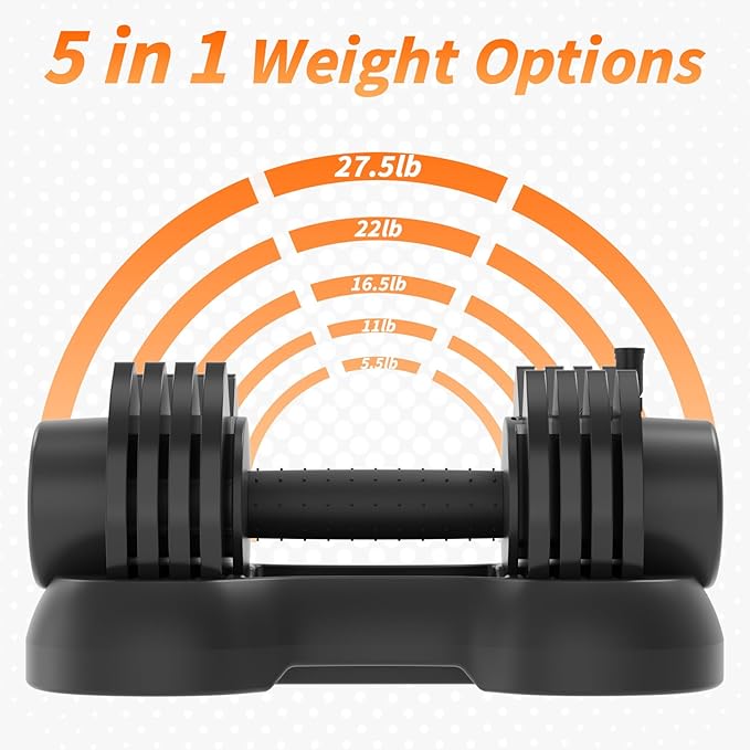 Ativafit 27.5/66/88LBS Pair Adjustable Dumbbell Set with Anti-slip Handle 12 In 1 Quick Dial Adjustment Weights With Safety Locking Button Space Saving Strength Training for Full Body Home Gym Workout