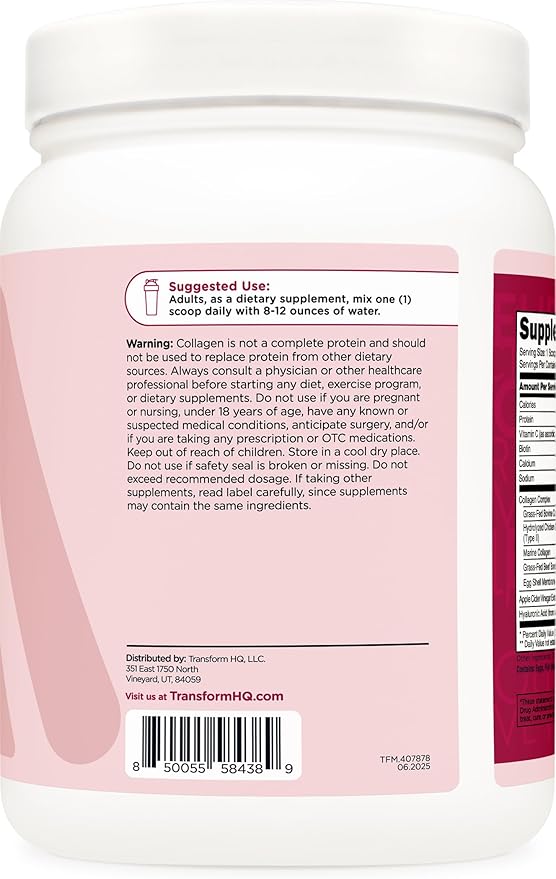 TransformHQ Beauty Collagen (30 Servings) Unflavored - Hair, Skin, & Nails Formula