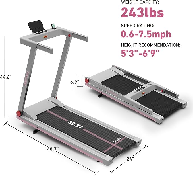 DeerRun Treadmills for Home with Incline and Handles, 3.5 HP Foldable Treadmill 350 LBS Weight Capacity for Small Spaces, Folding Running Machine with Smart APP