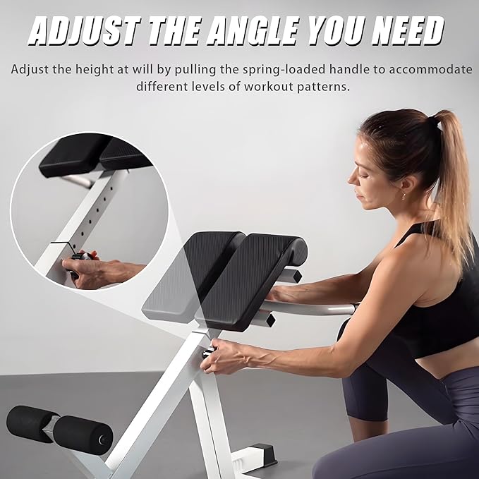 Roman Chair Back Extender - Angle & Height Dual Adjustable Hyperextension Bench for Home Gym - Adjustable Back Exercise Machine