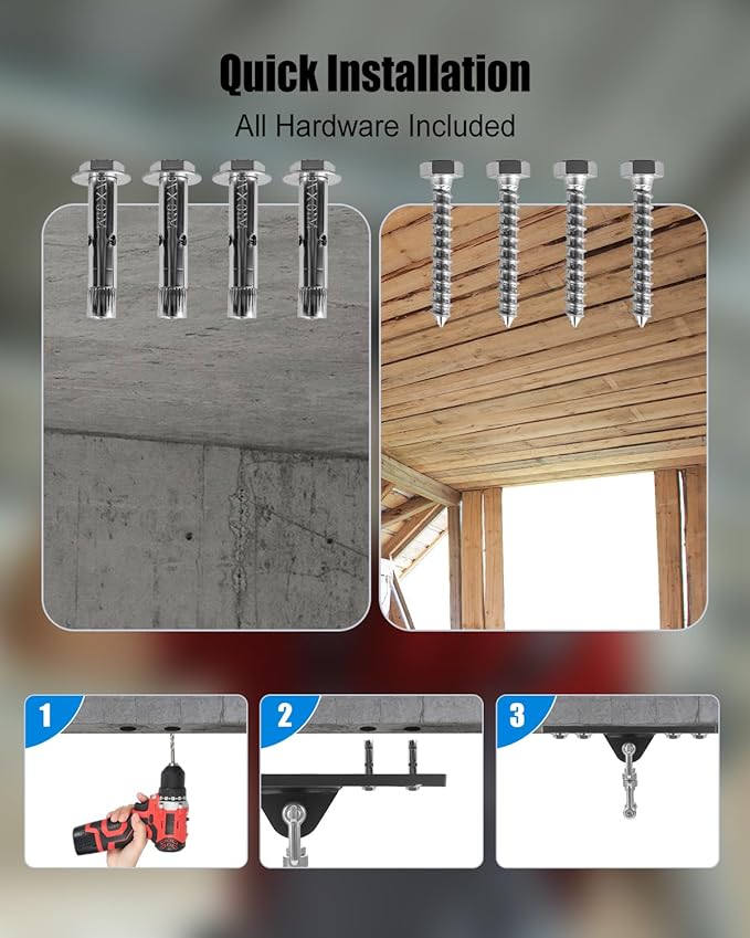 Punching Bag Hanger, Heavy Bag Stand for Punching Bag/Aerial Yoga/Hammock/Sandbag/Swing Chair, 360° Swivel Wall Mount Ceiling Hook – Heavy-Duty Boxing Bag Mount (900LB Capacity)